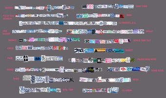 EGON ZIPPEL / Online Archive Devandalizing (in general) Stickers and signaling tape from NYC on canvas and tape