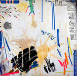 EGON ZIPPEL / Online Archive On Location Materials and leftover household paint salvaged during work at/on Patrick O.'s "Rainscape" on canvas