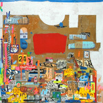 EGON ZIPPEL / Online Archive On Location Salvaged signage and remnants from events, film shoots, commercials, and from the building's front door, on used floor protection board