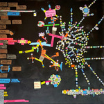 EGON ZIPPEL / Online Archive On Location Leftover household paint, salvaged fruit stickers and signage on tape and post-its on canvas