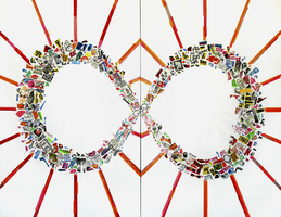 EGON ZIPPEL / Online Archive DEVANDALIZING Stickers from NYC, signaling tape and acrylic paint on canvas