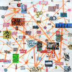 EGON ZIPPEL / Online Archive Devandalizing (in general) Stickers from NYC and signaling tape on canvas